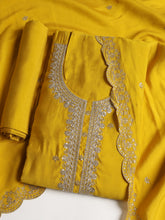 Neck Embroidered Chanderi Unstitched Suit With Dupatta